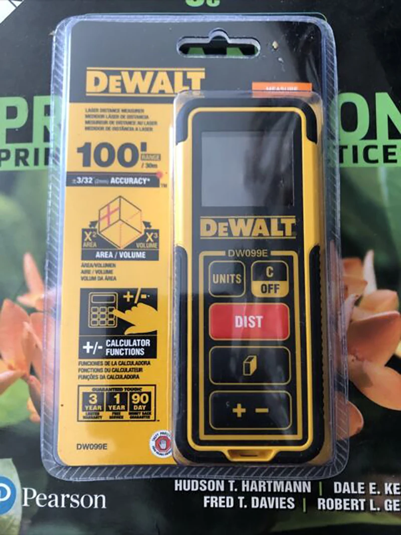 DEWALT DW099E Laser Distance Meter 100-Foot Range Durable Area and Volume Laser Measure Tool Distance Measuring Rangefinder