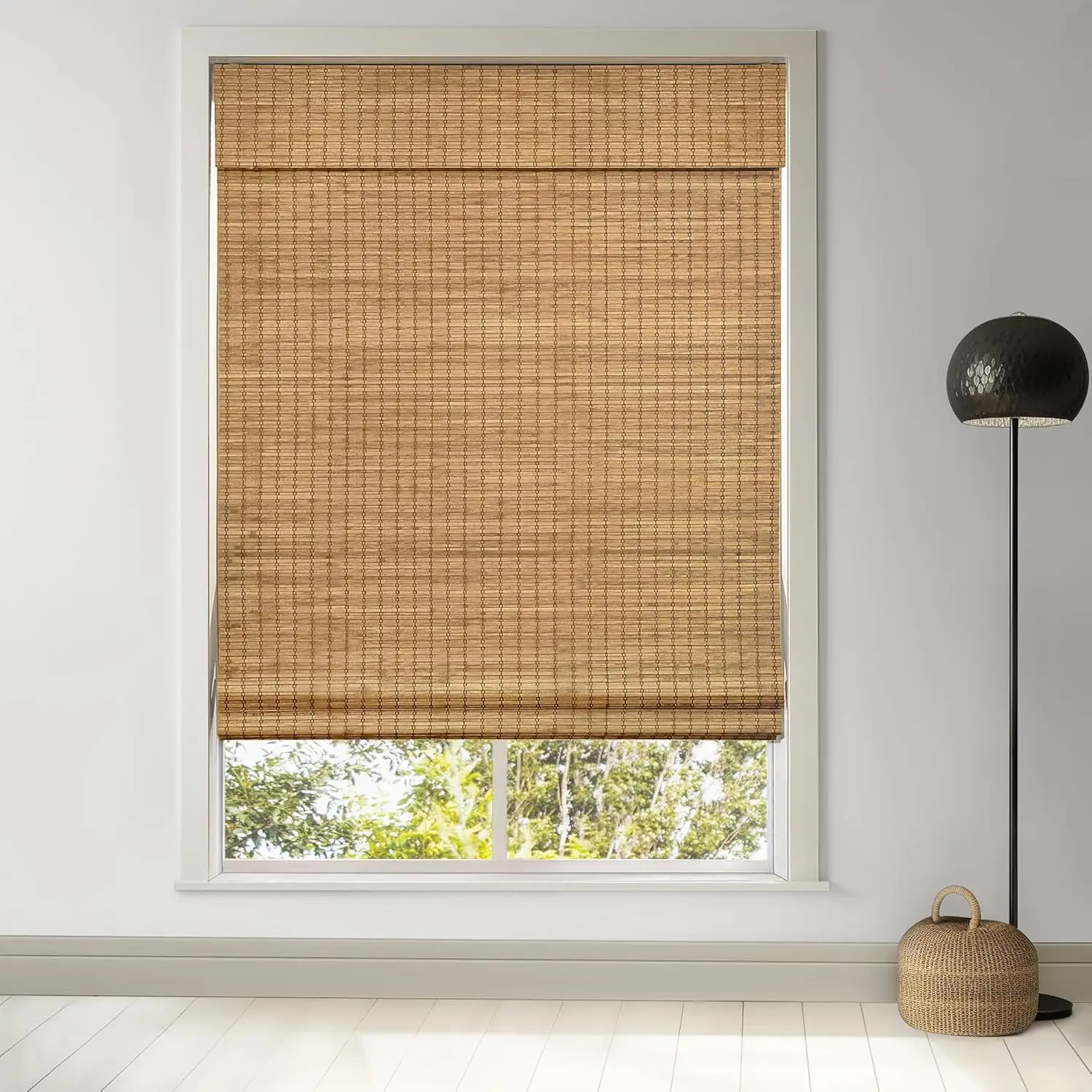 

Cordless Bamboo Roman Shades for Privacy, Room Darkening Roll Up Blinds for Home Patio, 34"W x 64"H, Teak