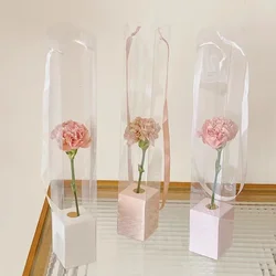 10pcs Transparent Single Flower Box Portable Flower Packaging Boxes  Rose Cases Flower Shop PVC Wrapping Boxes Party Decoration