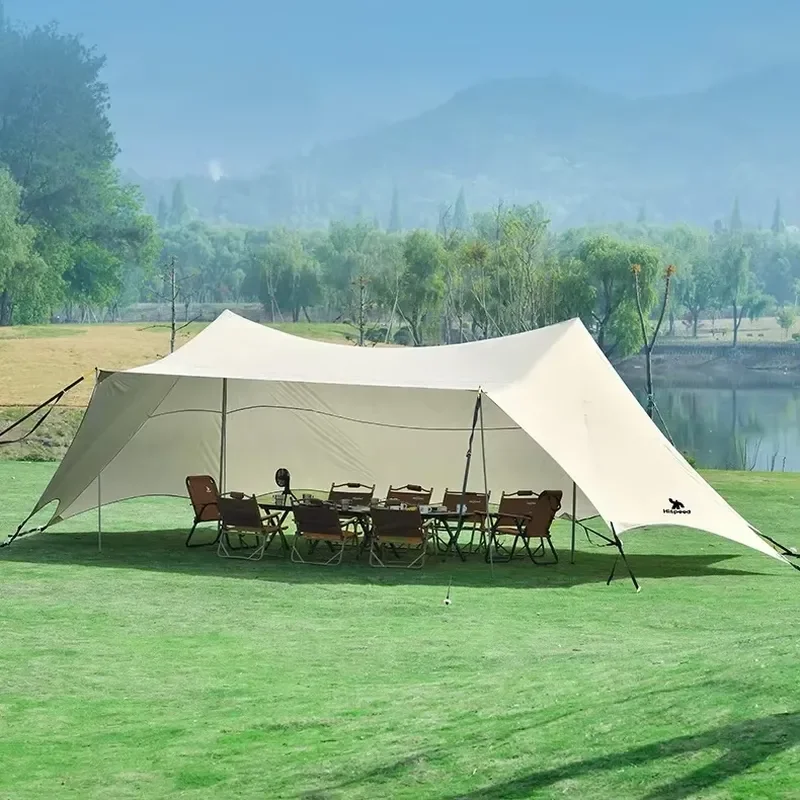 Tent Glamping Tarp All Wrapped 150D Oxford Extra Large 9*5m Shade Camping Tarp with Poles