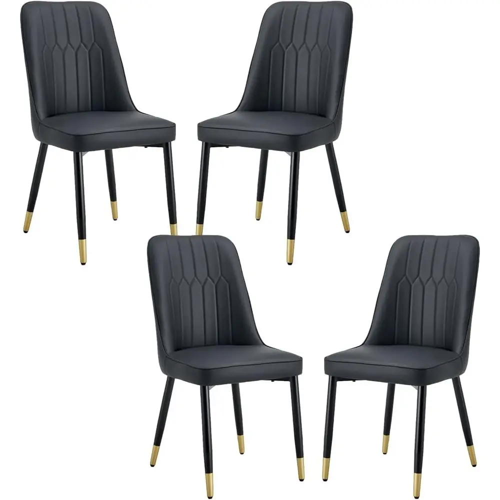 

Set of 4 Modern Dining Chairs with PU Leather Backrest and Metal Legs for Home and Commercial Use