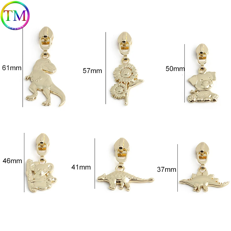 10-50-100PCS Two Sides 5# Nylon T-rex,Koala Shape Metal Zipper Sliders For Clothing Bags Purse Zip Head DIY Sewing Accessories