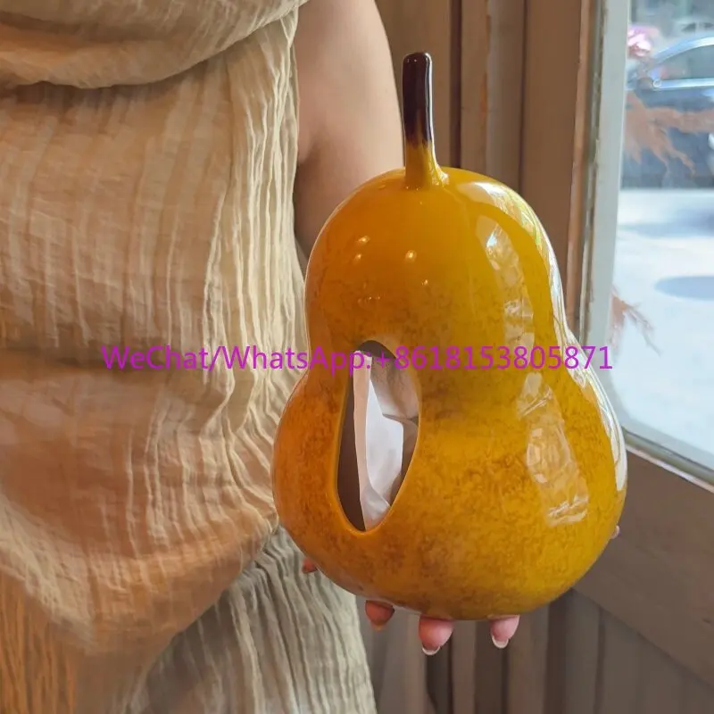 Creative ceramic pear shape tissue box, living room coffee table storage box, pumping carton