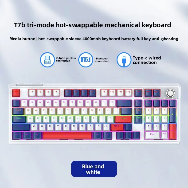 T-WOLF T78 Wireless Mechanical Keyboard, Tri-Mode Bluetooth 5.0/2.4G/USB-C Hot Swappable Red Switch RGB Backlit Gaming Keyboard