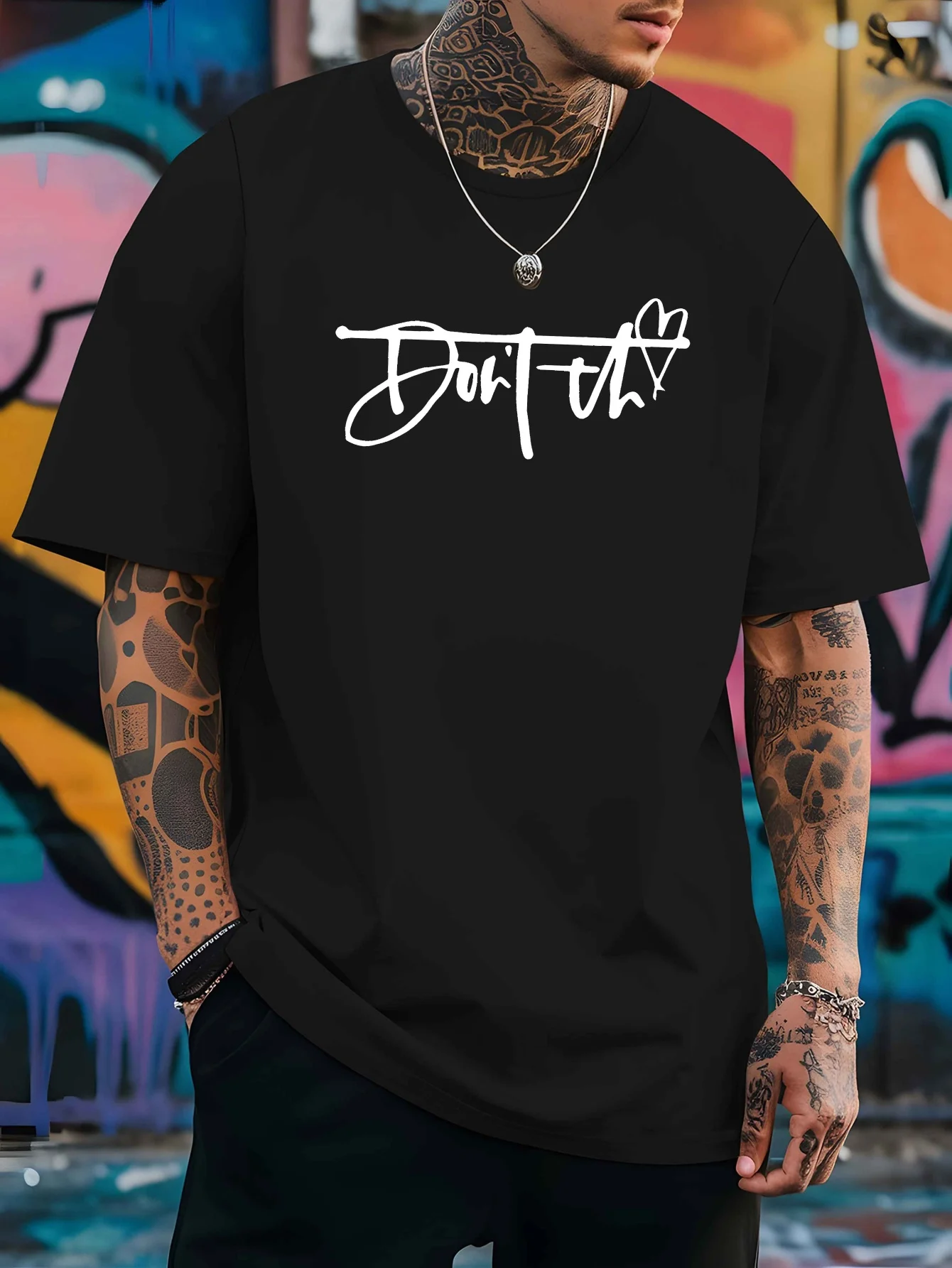 T-shirt rouge pour homme avec impression graphique 'Don't Quit' en lettres cursive, col rond, manches courtes, en coton, décontracté, pour l'été, style urbain, usage quotidien