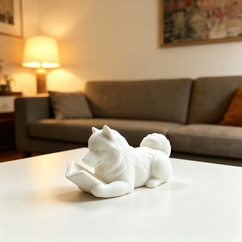 3D Printing Enthusiast - Patung Dekorasi Samoyed, Figurine Anjing Tidur