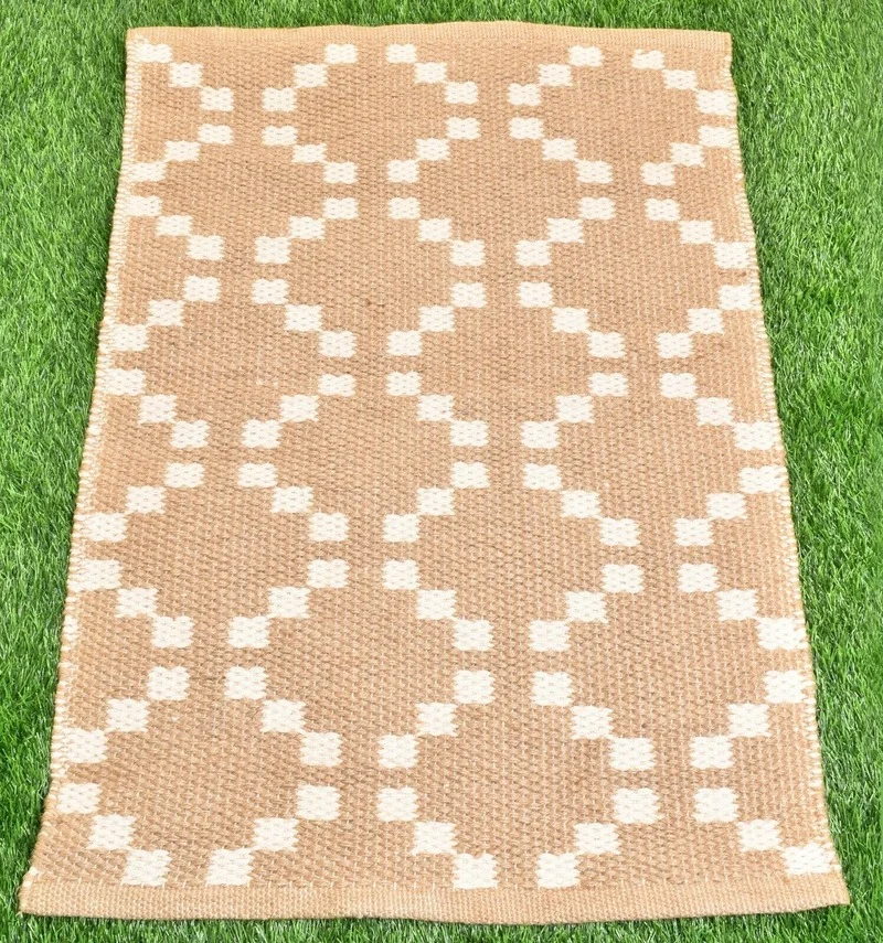 

Rugs 2x3 Feet Carpet Natural Jute and White Wool Braided Reversible Natural Fibres Mat