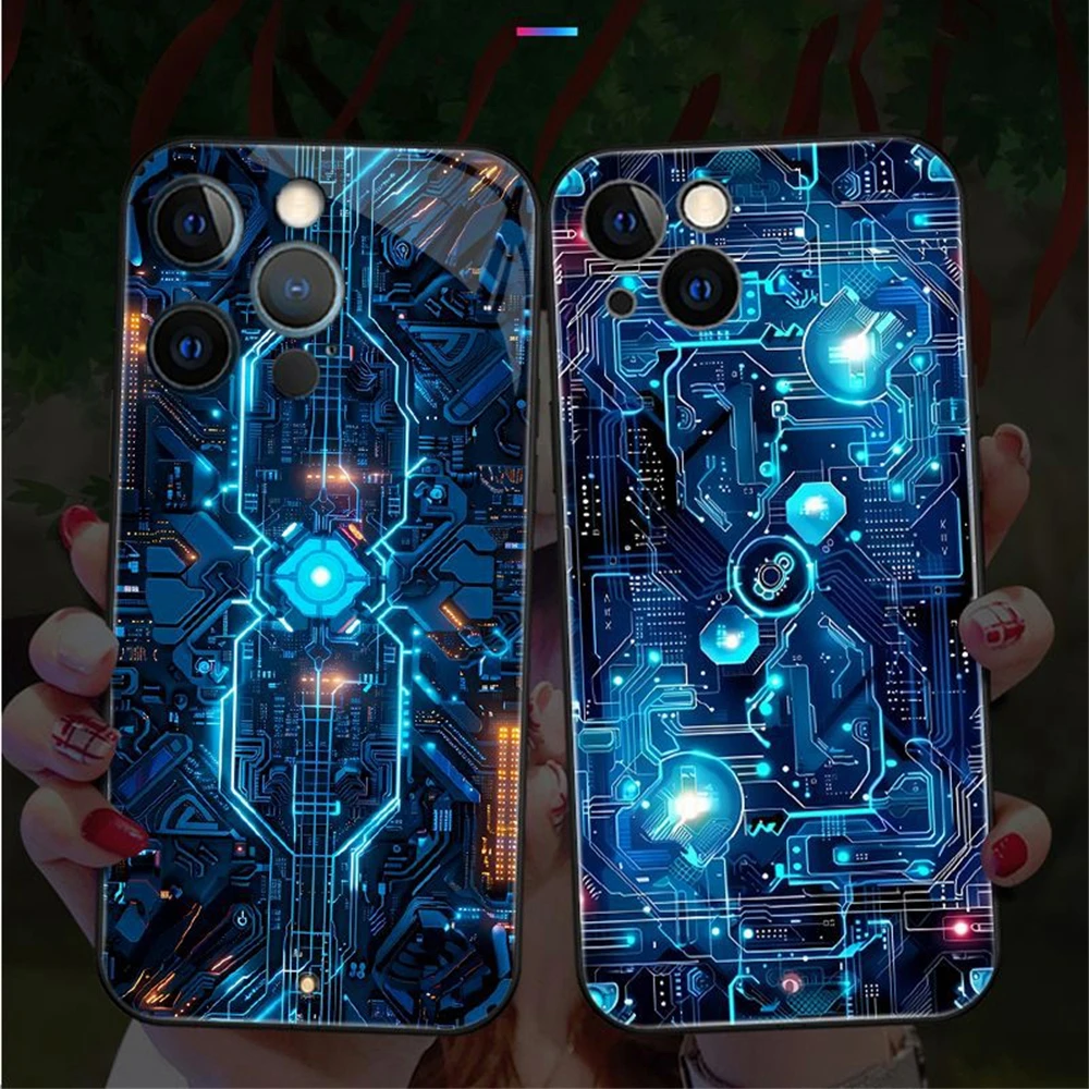 

Punk Mechanical Device Design Sound Control LED Flash Case Luminous Cover For iPhone Air 17 16 E 15 14 13 12 11 Pro Max
