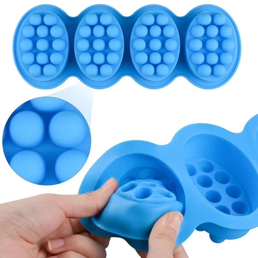 4-Cavity Oval Massage Soap Mold - Silicone Candle Mold for DIY Handmade Soap Lotion Bar Bath Bomb Crafting Supplies