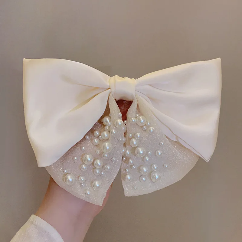 1 Piece Big Elegant Bow Tie Spring Hair Clip for Girl Sweet Fashion Pearl Bow Hair Bows 2024 New Girl's Headwear Accessories image 2