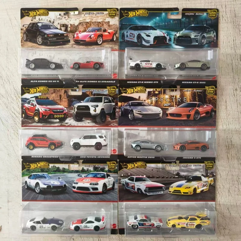 Hot Wheels-Juego de coche doble de cultura, Nissan GTR Alpha Jaguar, parte inferior de hierro, neumático de goma, coche de aleación, colección de regalos HBL96