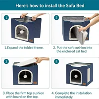 Cat Beds For Indoor Cats - Large Cat Cave For Pet Cat House With Fluffy Ball Hanging And Scratch Pad, Foldable Cat Hideaway, 16.5x16.5x13 Inches, Grey 3