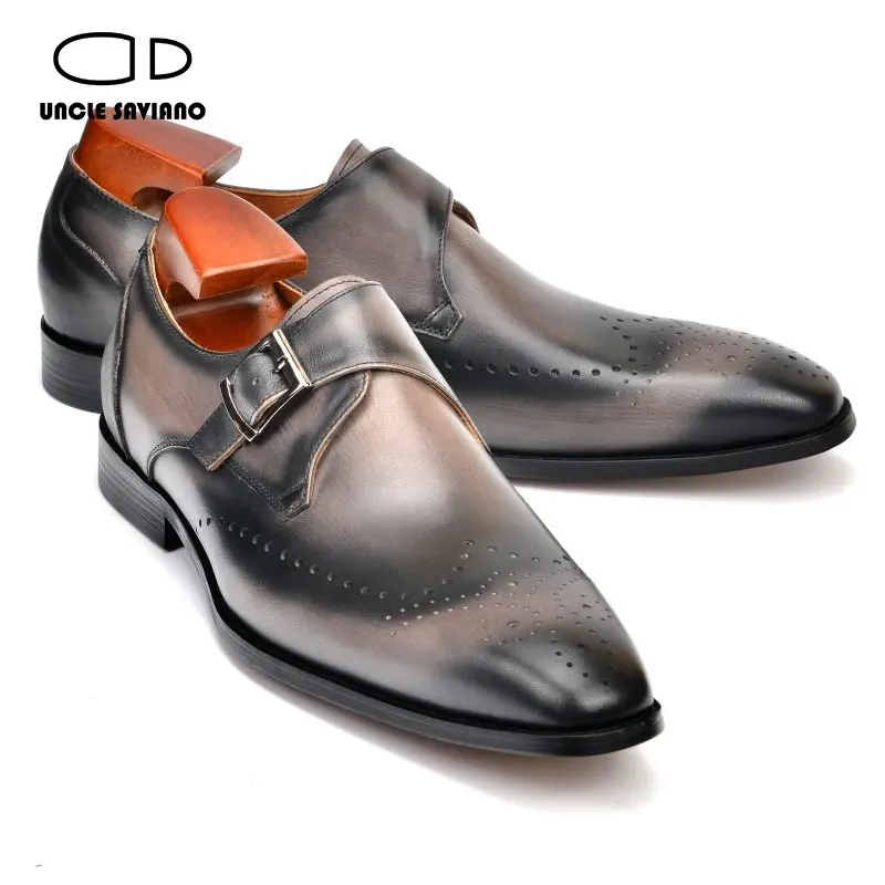 

Uncle Saviano Single Monk Dress Men Shoes Fashion Designer Wedding Best Man Shoe Genuine Leather Handmade Shoes for Men Luxury