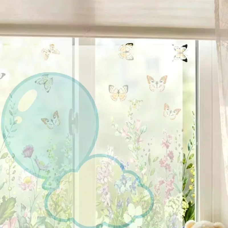 1/2Sheets Removable Static Cling Wildflower Butterfly Window Decor Floral Window Privacy Sticker For Glass Door Bedroom Bathroo