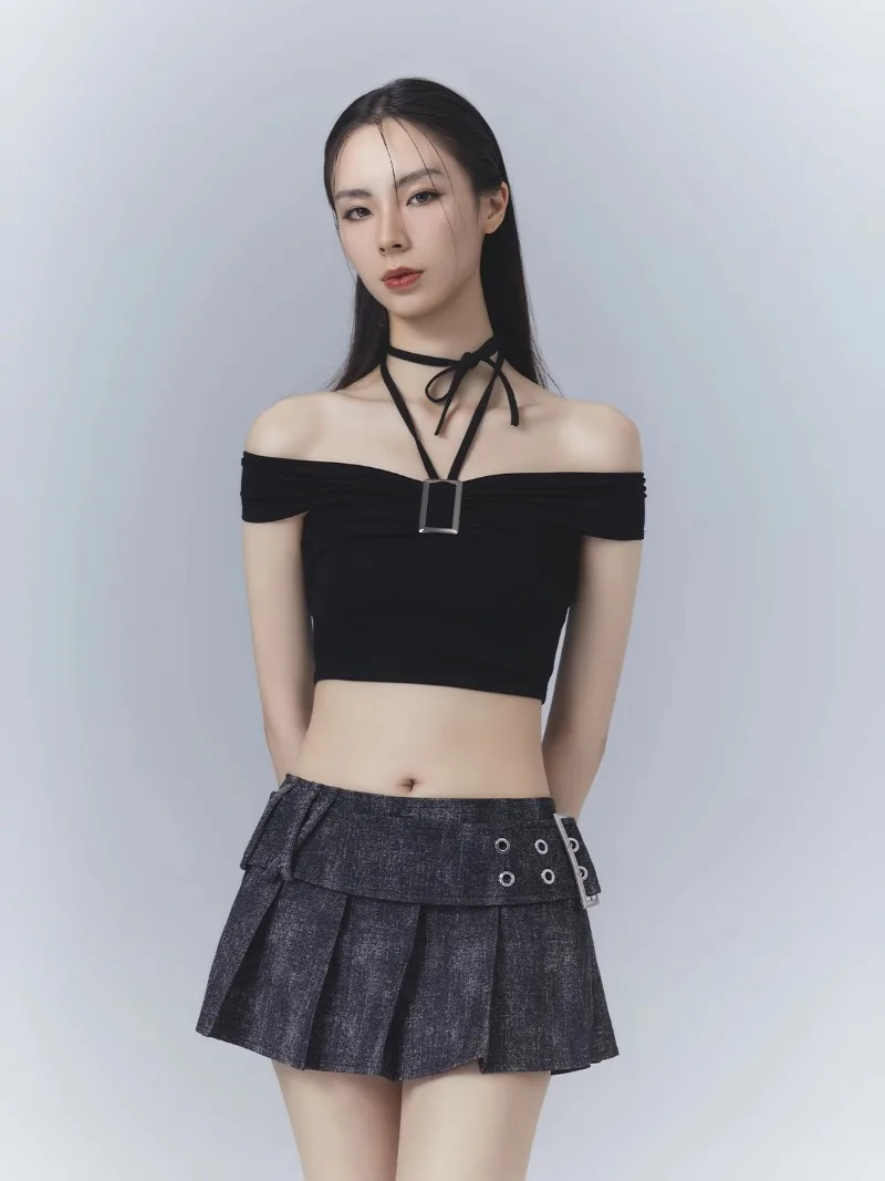 Pure Desire – T-shirt à épaules dénudées pour femmes, doux et mignon, Base en tricot, Design Sense, mode, Slim, épaules dénudées, haut court