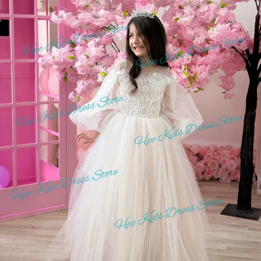 Custom Lace Tulle Flower Girl Dress, Princess Ball, Party Little Flower Girl Long  Evening Dress, Formal Wear for Girls