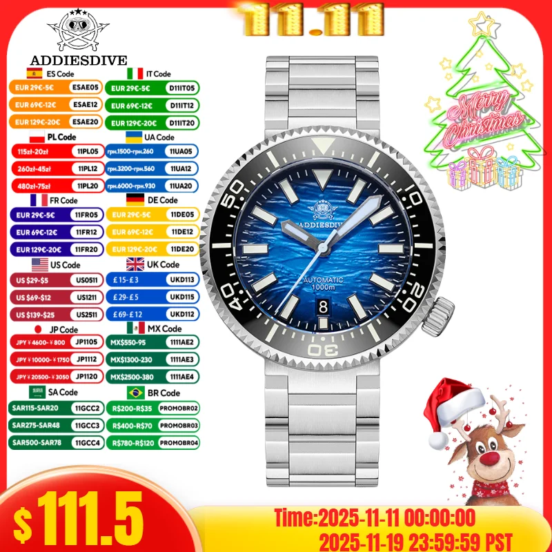 

ADDIESDIVE Top Watch For Men's reloj hombre 100Bar Waterproof BGW9 super luminous Sapphire Crystal Automatic Mechanical Watches