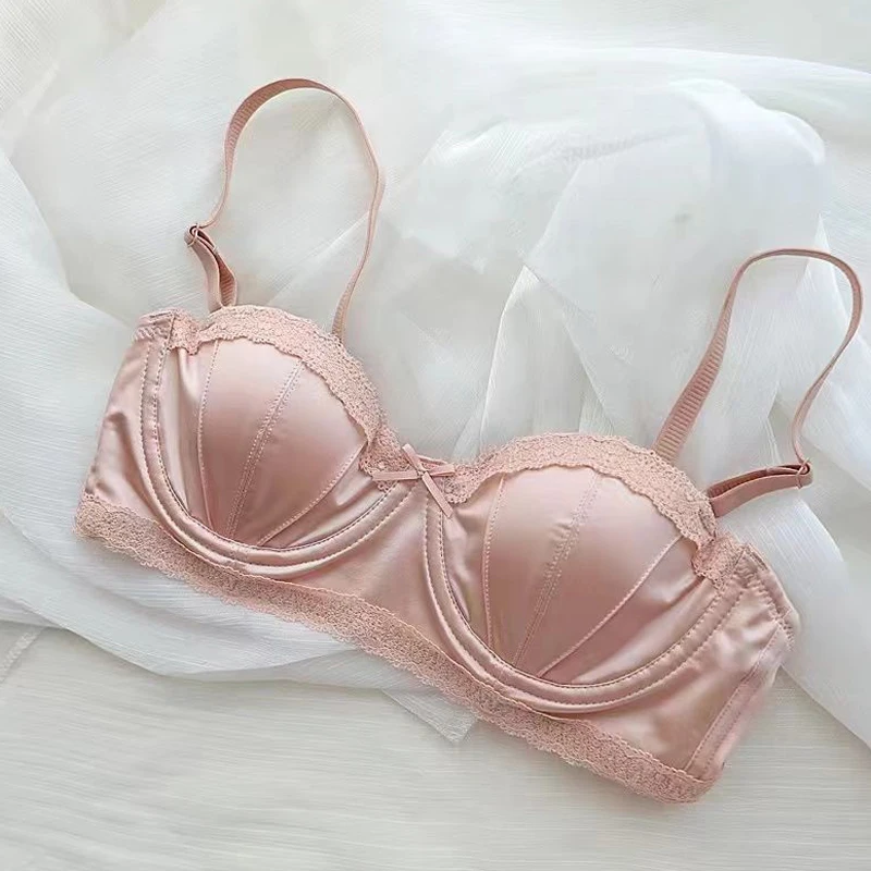 Bra Push Up wanita, BH tipis seksi, pakaian dalam wanita, Bra Push Up renda setengah Cup, keinginan murni