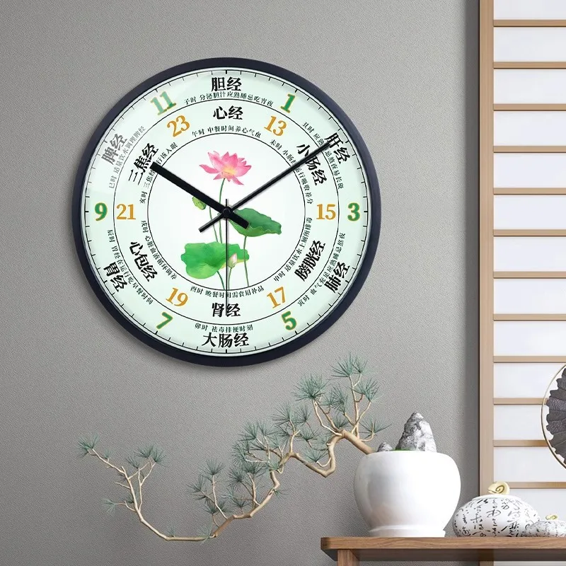 Meridian Wall Clock Round Therapy Wall Hanging Decorative Clock Household Living Room Creative Meridian Flow Flowing Wall Watch