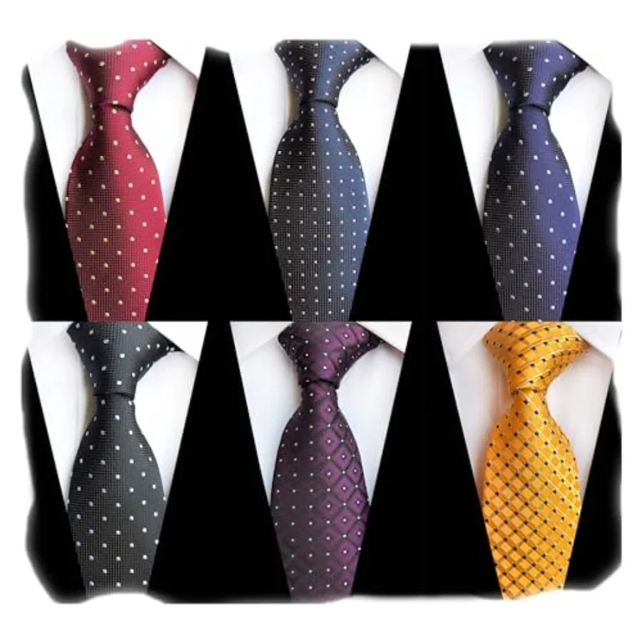 

Classic Men's Silk Tie Necktie Woven JACQUARD Neck Ties, Length: 57.1 inches (146 cm) Width: 3.1 inches (8 cm) at its widest point Waterproof, high-quality 100% silk 6-pack