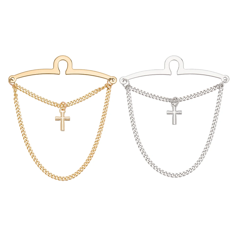 2Pcs 2 Colors Brass Tie Clip Chains Single Loop Tie Chain for Men Platinum Golden 74x62x1mm 1pc/color for Handmade Gift