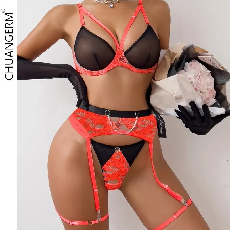 

CHUANGERM Sexy Lingerie Five-piece Set Sexy Young Women Underwear Women's Clothing Set Transparent Bra Woman Erotic Intimates