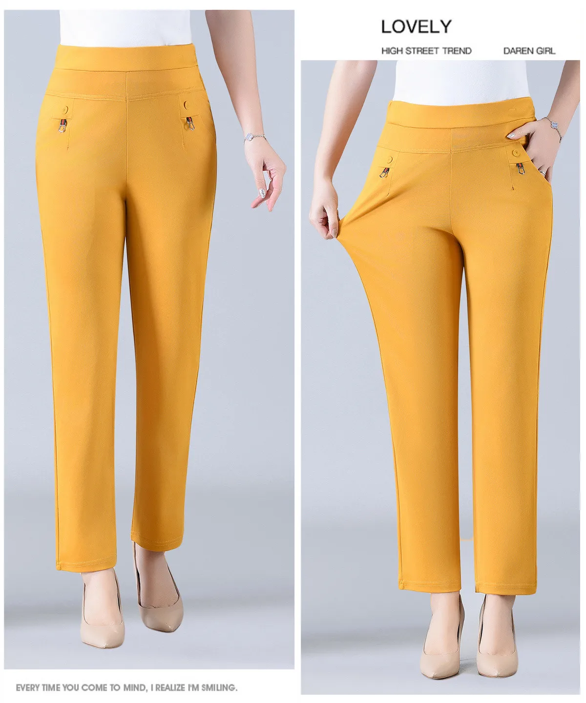 Candy Color Korean Stretch Pants Slim High Waist Straight Pants Women Trouser Patchwork Pocket Casual Thin Classic Pantalones