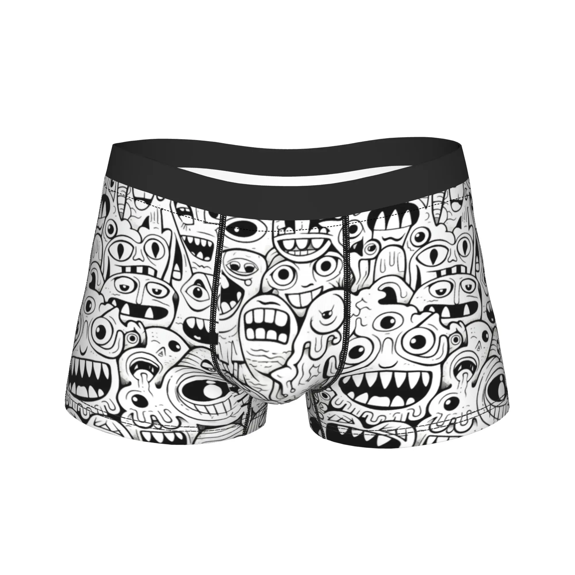 Happy monsters black and white Graphic Underwear Men Panties Soft Trend Boxer Shorts High Quality Shorts Briefs Plus Size