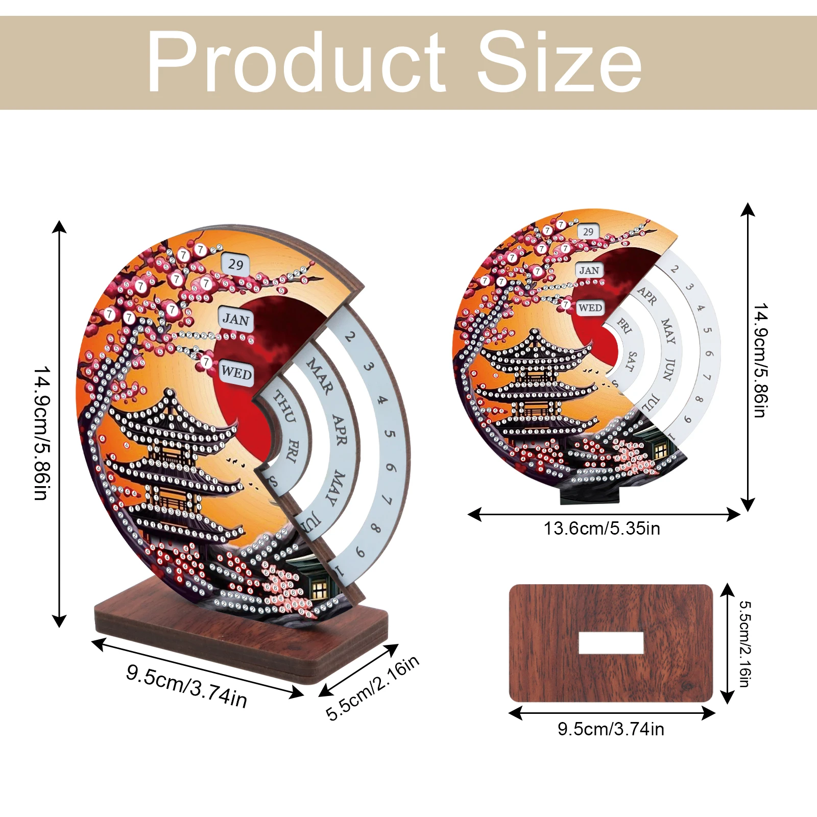 Diamond Painting wooden Rotating Calendar Kit,scenery Diamond Art Rotating Day Month Week and Reusable Calendars for Decor Gift