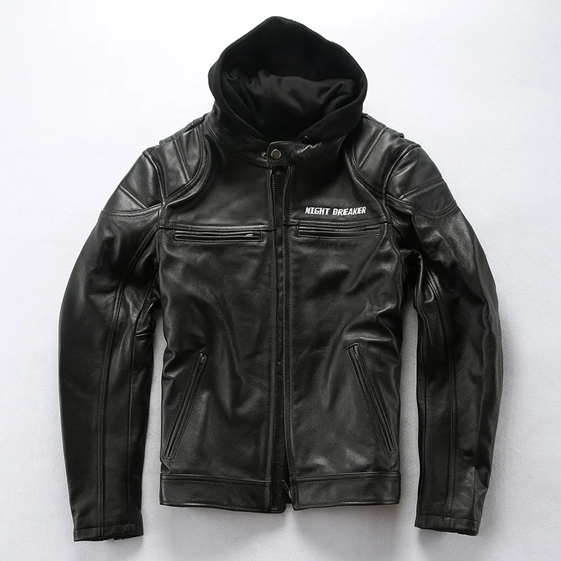 shipping.Brand new man Free style skull leather clothes. plus size men's genuine Leather jacket.motor biker leather clothing.