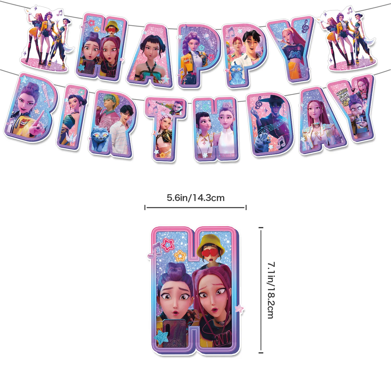 KPop Demon Hunters Themed Birthday Decor Banner Balloons Hanging Cards