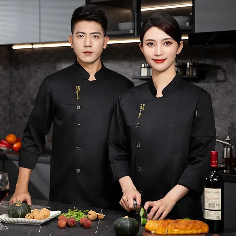 Long Sleeve Chef Clothes Uniform Restaurant Kitchen Cooking Chef Coat Waiter Work Jackets Professional Uniform Overalls Outfit