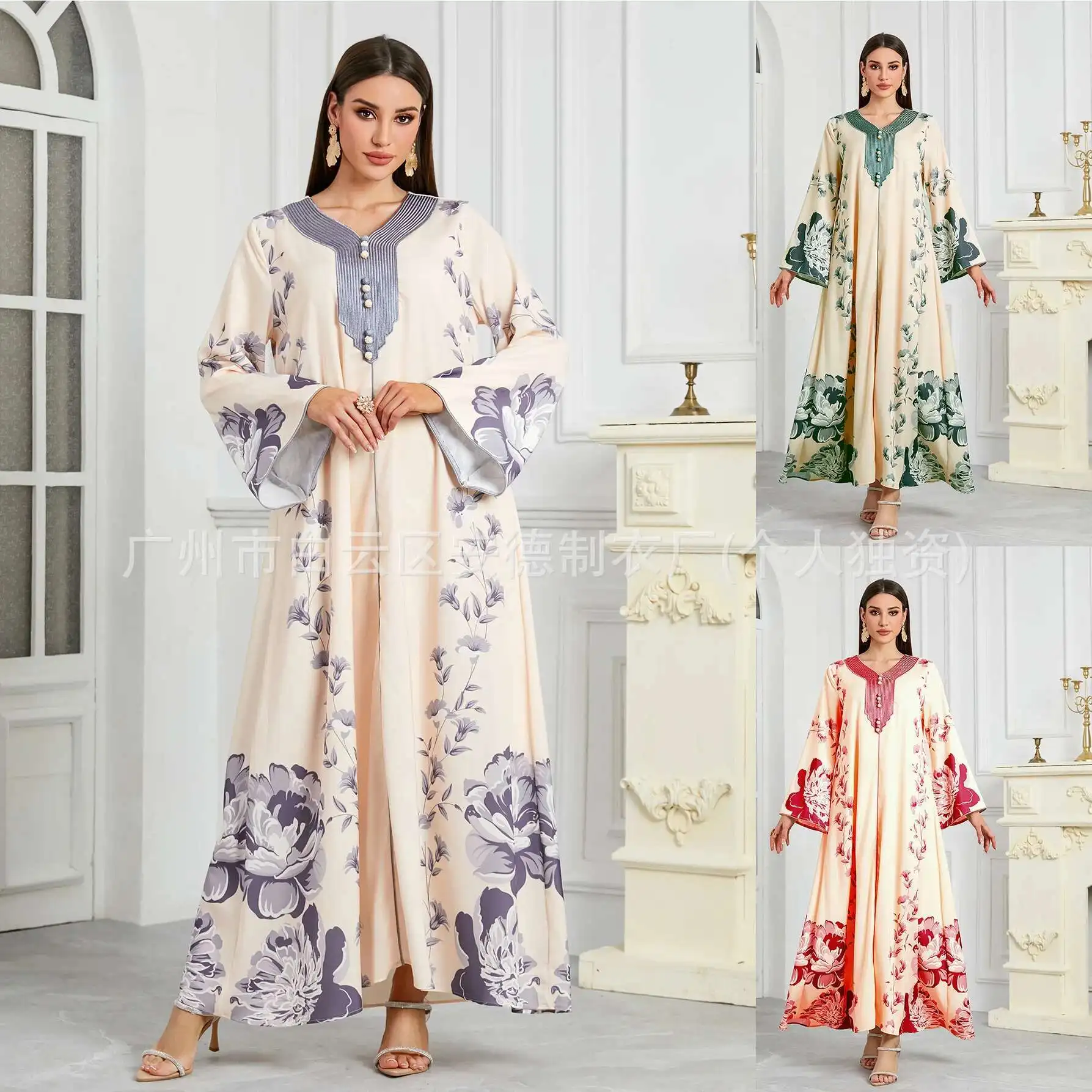 

New Women's Fashion Muslim Robe Abaya Robe Printed Dress Noon Muslim Long Dress Robe Abaya Ramadan Dubai Luxury Islam Elegant
