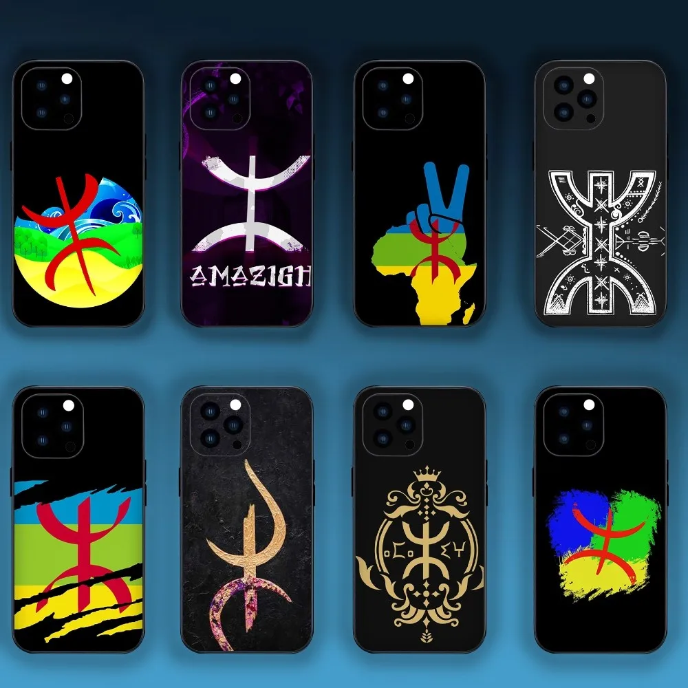 Amazigh Berber Flag Phone Case For iPhone Mini 11 12 13 Plus Pro Max 14 15 XR XS Black Shell