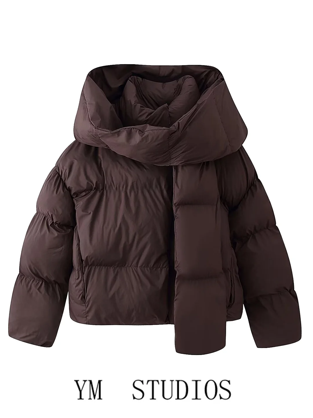 

Women's American Sle Hooded Jaet with Detachable Scarf Loose Cotton down Coat ort Bread Sle Winter Coat