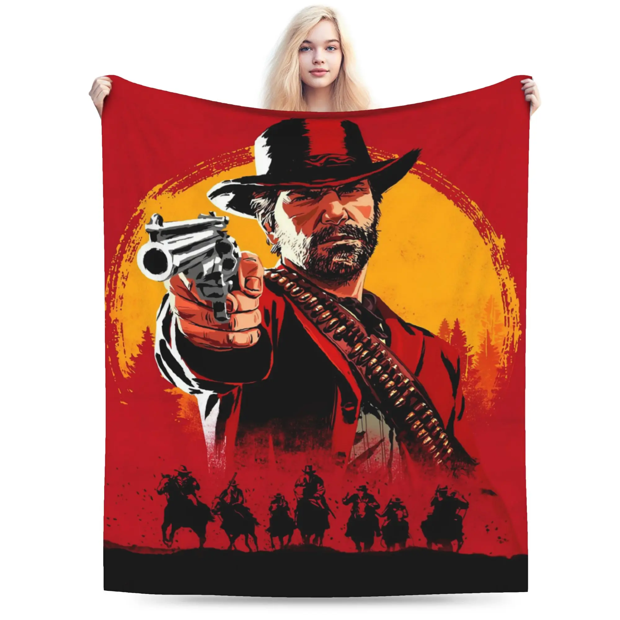Custom Arthur Morgan  Blanket Warm Fleece Soft Flannel Wild West Throw Blankets for Bed Sofa Car Autumn