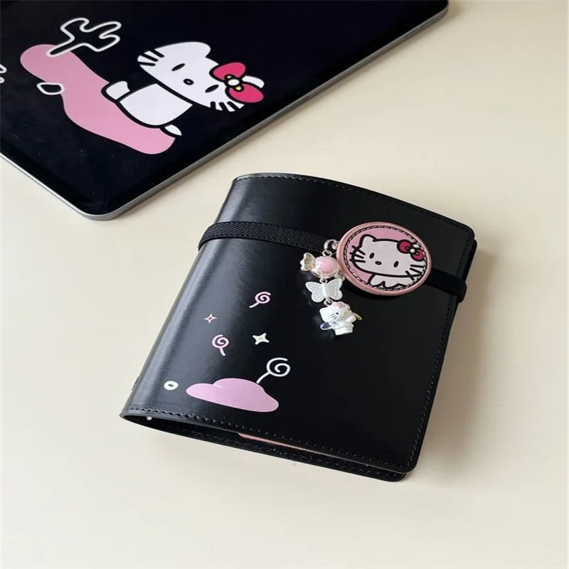 A7 6Holes Black PU Cat with Blank Inner Page Journal Sketchbook Accessories Not Including Pendant