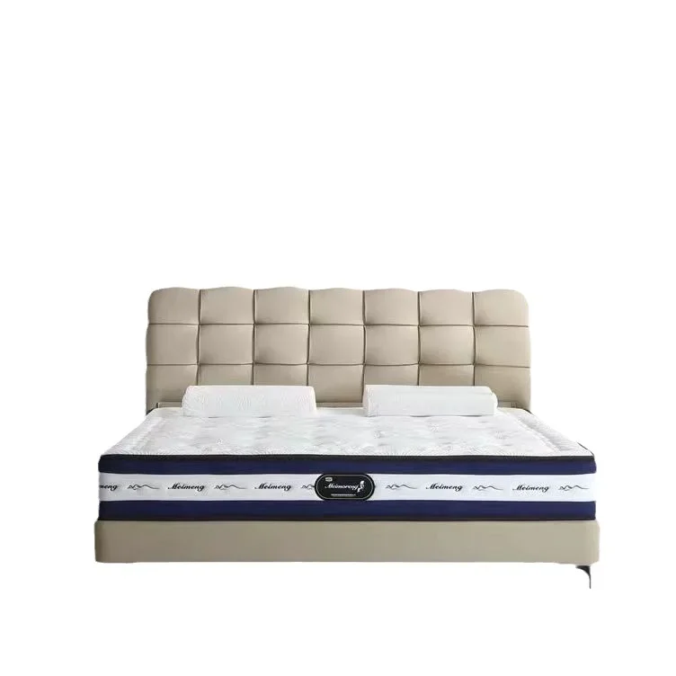 

Italian style, minimalist, square, light luxury, cream style, villa, leather, soft bed with pull button.