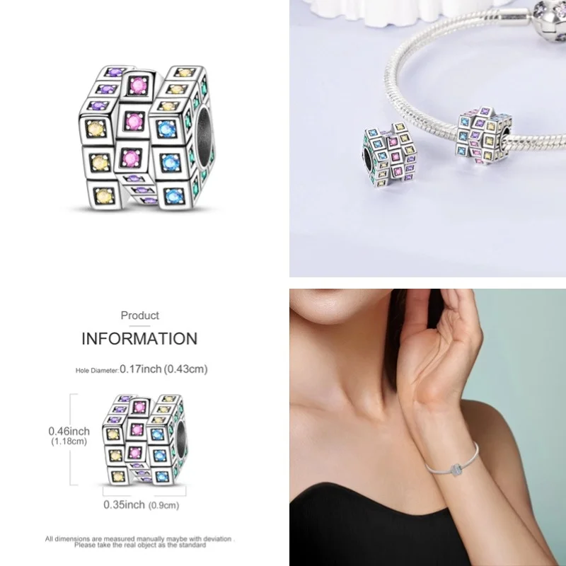 2025 New 925 Silver Colored Magic Cube Beads Suitable for Original Bracelets, Women\'s Jewelry, New Year DIY Gifts