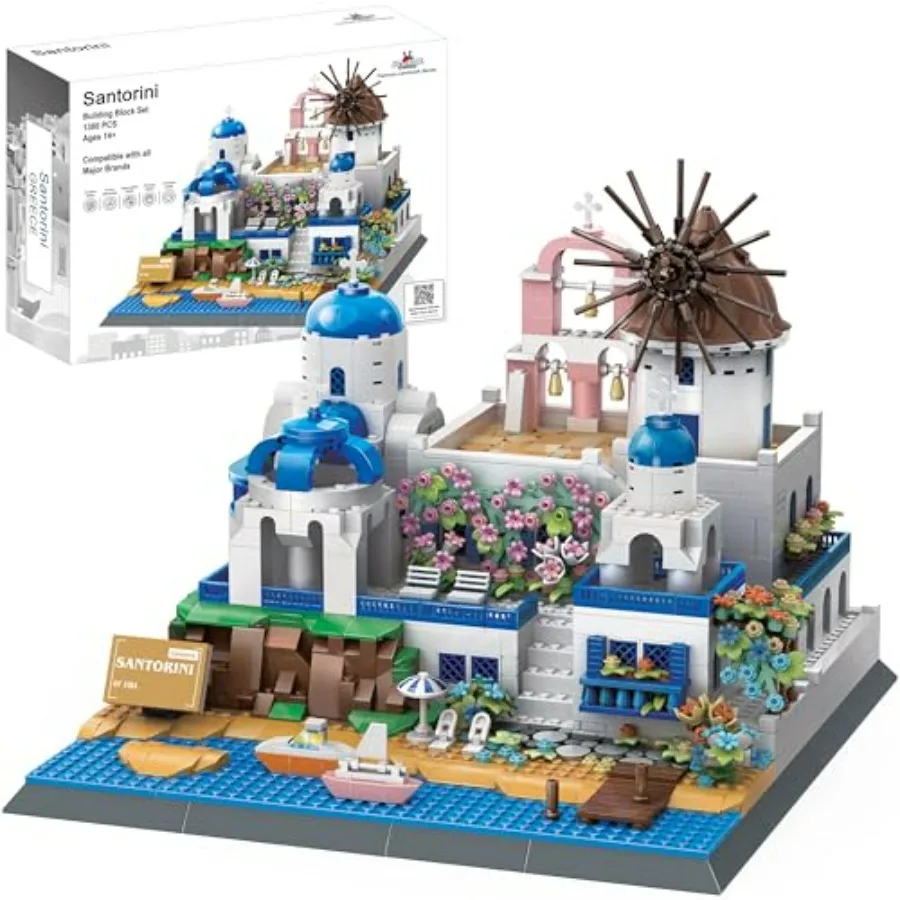 

Santorini Building Block Set - 1380 Pieces - Model Building Blocks for Adults and - Greece's Island Architecture Kit Famous Lan
