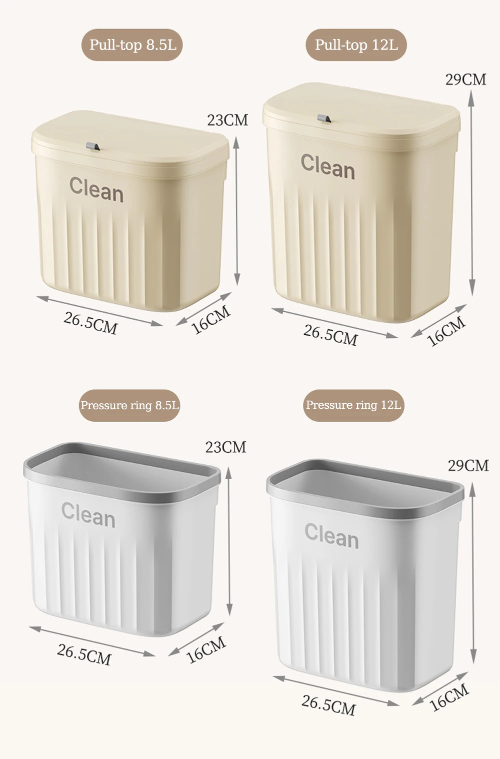 8.5/12L Hanging Trash Can For Kitchen Cabinet Door Wall Mounted Recycling Garbage Basket with Lid Bathroom Kitchen Accessories