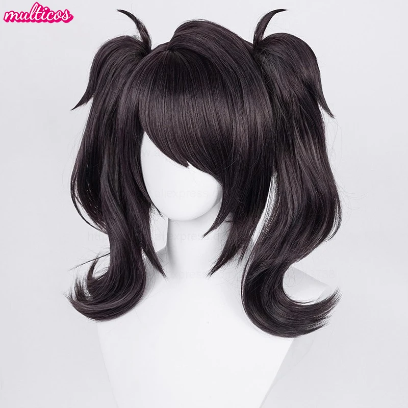 High Quality Game Ame Angel-chan Cosplay Wig Short Black Double Clip Ponytails Heat Resistant Synthetic Hair Anime Wigs + WigCap view 4