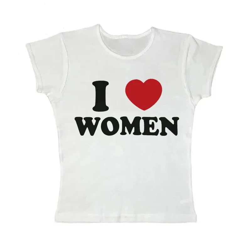 Sexy kawayii letter I LOVE WOMEN print 90s Graphic T-shirt Harajuku Tops Tee Cute Short Sleeve Tshirt aesthetic slim baby tees