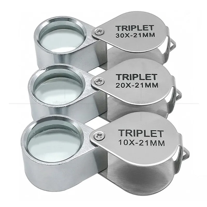 10x 20x 30X 21mm High Magnification Metal Blinds Folding Glass Lens Small Portable Jewelry Label Identification Magnifying Glass