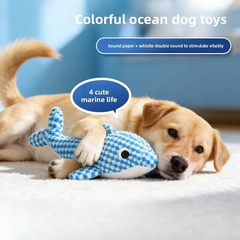 

Crinkle & Squeaker Dog Toys Ocean Series, Tough Chewing for Teeth Cleaning, Interactive Play for Boredom Relief