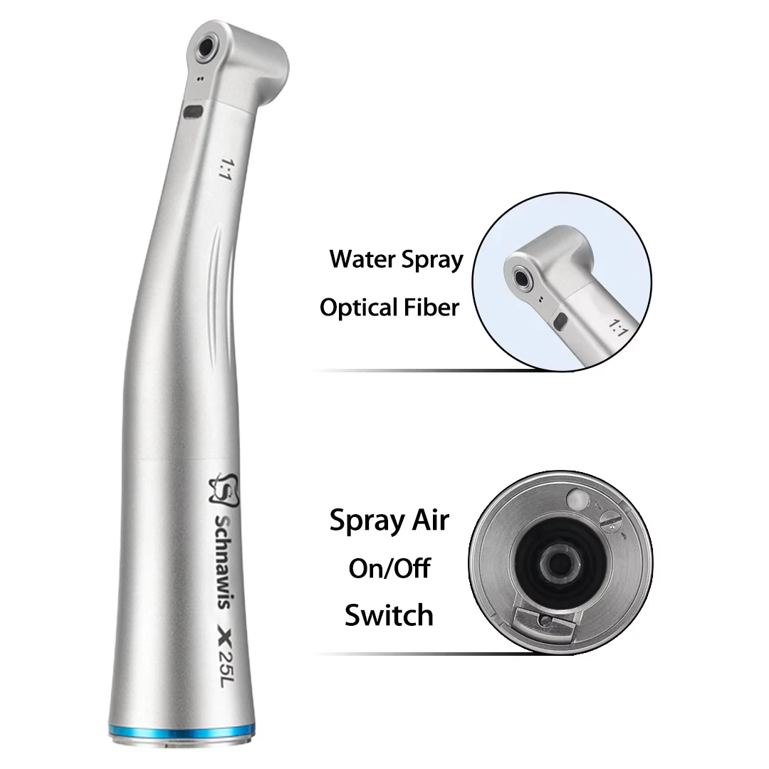 X25L contraángulo Spray aire interruptor de encendido/apagado Dental 1:1 pieza de mano de velocidad creciente contraángulo LED anillo azul de fibra