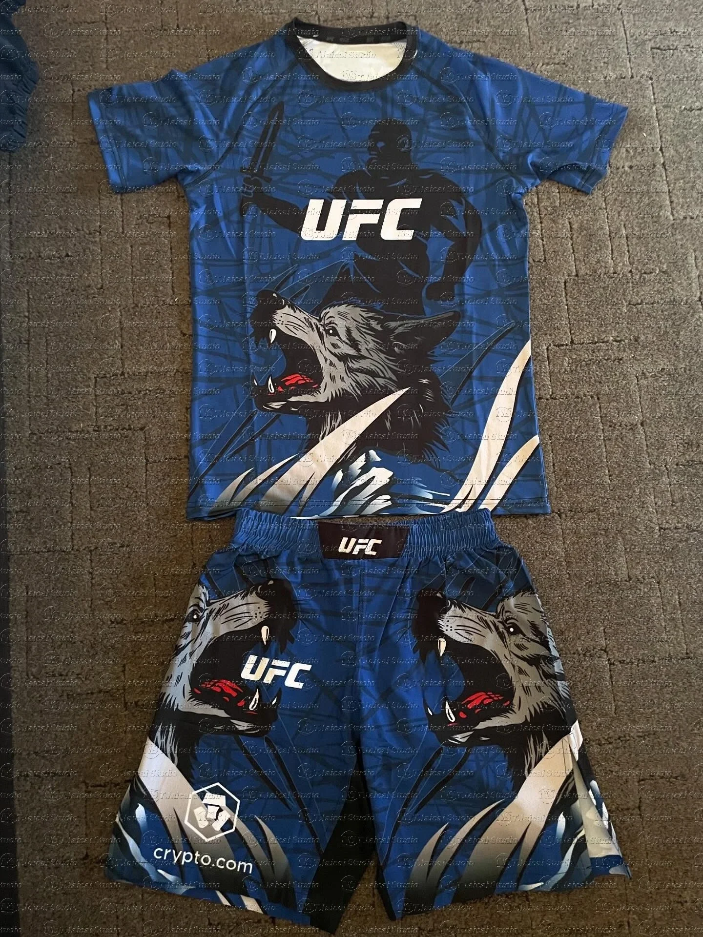 

UFC Men's Speed Dry Short Sleeve T-shirts & Shorts Sets Blue/Black Short Sleeve Fighting Style Trendy Sports And Fitness Cl