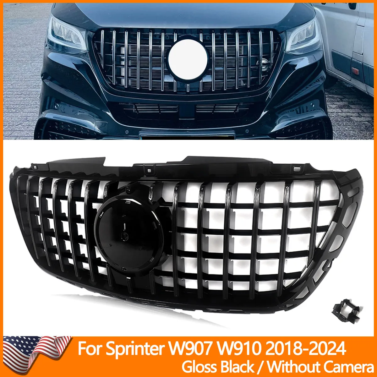 Grill für Benz W907 W910 1500 2500 3500 Sprinter GT Panamericana Frontstoßstange Oberer Kühlergrill 2018-2023 LCI Facelift