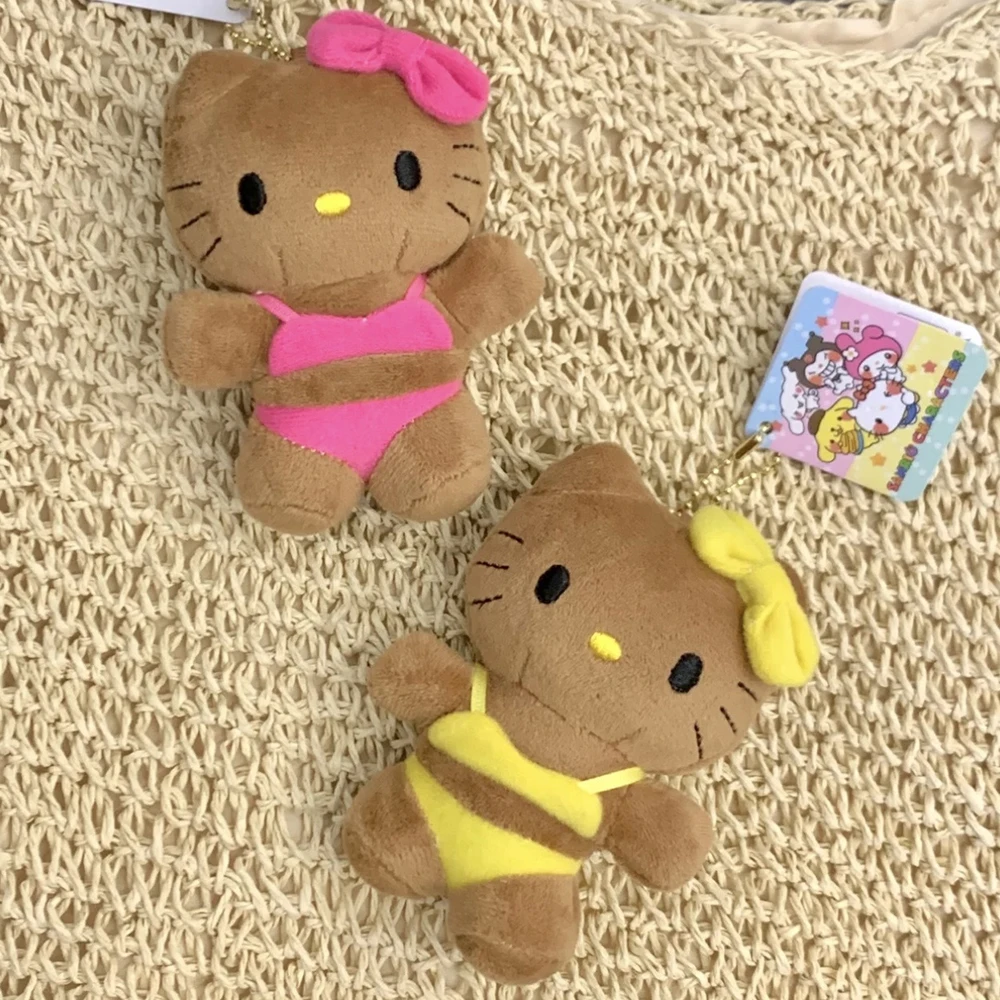 Bikini Hello Kitty schwarze Haut Plüsch Puppe Schlüsselanhänger Sanrio Cartoon Plüschtiere Tasche Zubehör Schlüsselanhänger Mädchen Geschenke