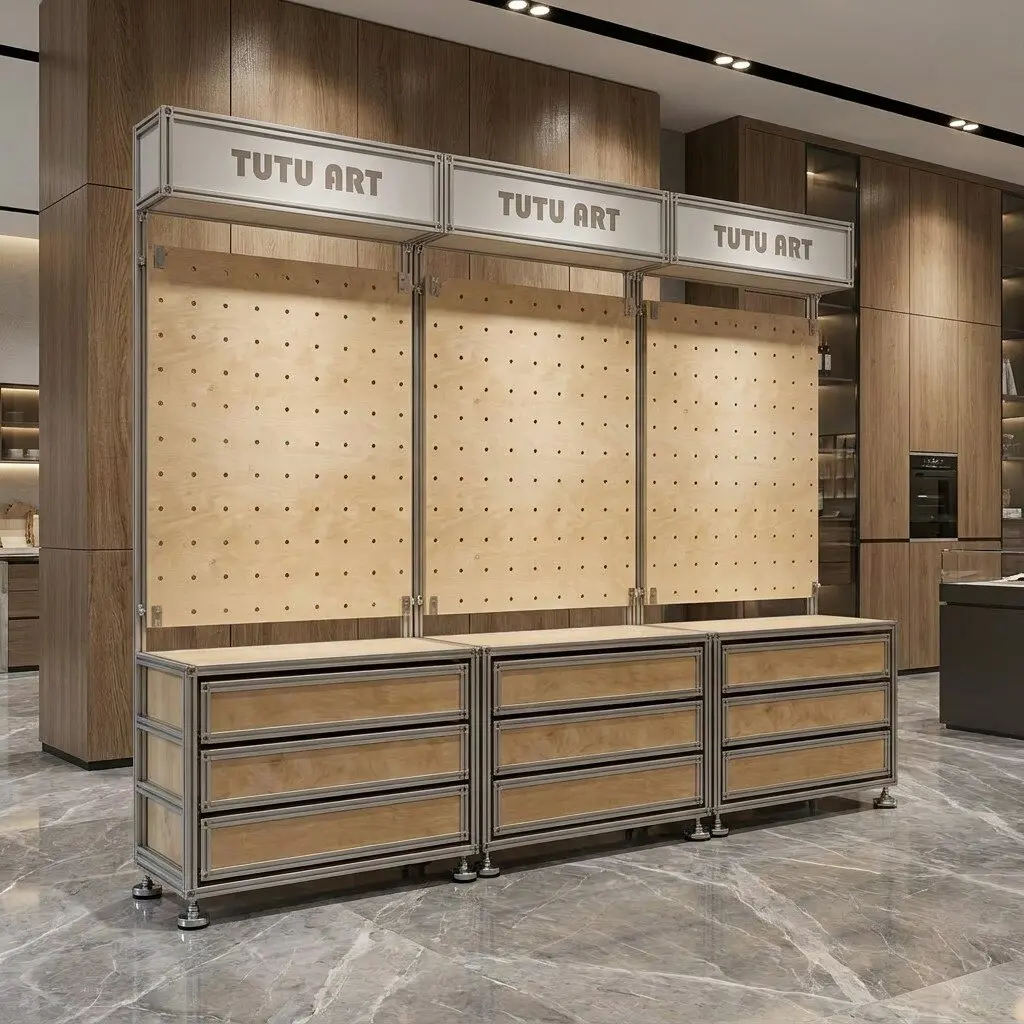 Aluminum profile birch marine board floor-to-ceiling multi-layer storage locker hole board luminous wall display rack rack